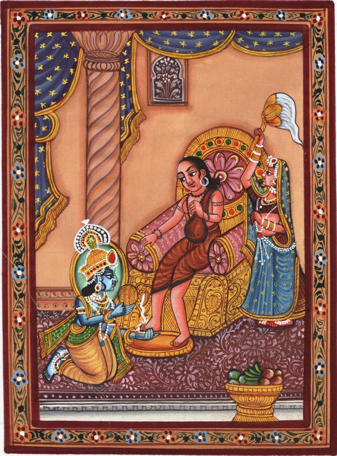 Krishna Sudama Ethnic Art Handmade Indian Hindu Folk Religion Miniature Painting