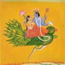 Vishnu Lakshmi Garuda Oil Painting Handmade Indian Hindu Ethnic Spiritual Art