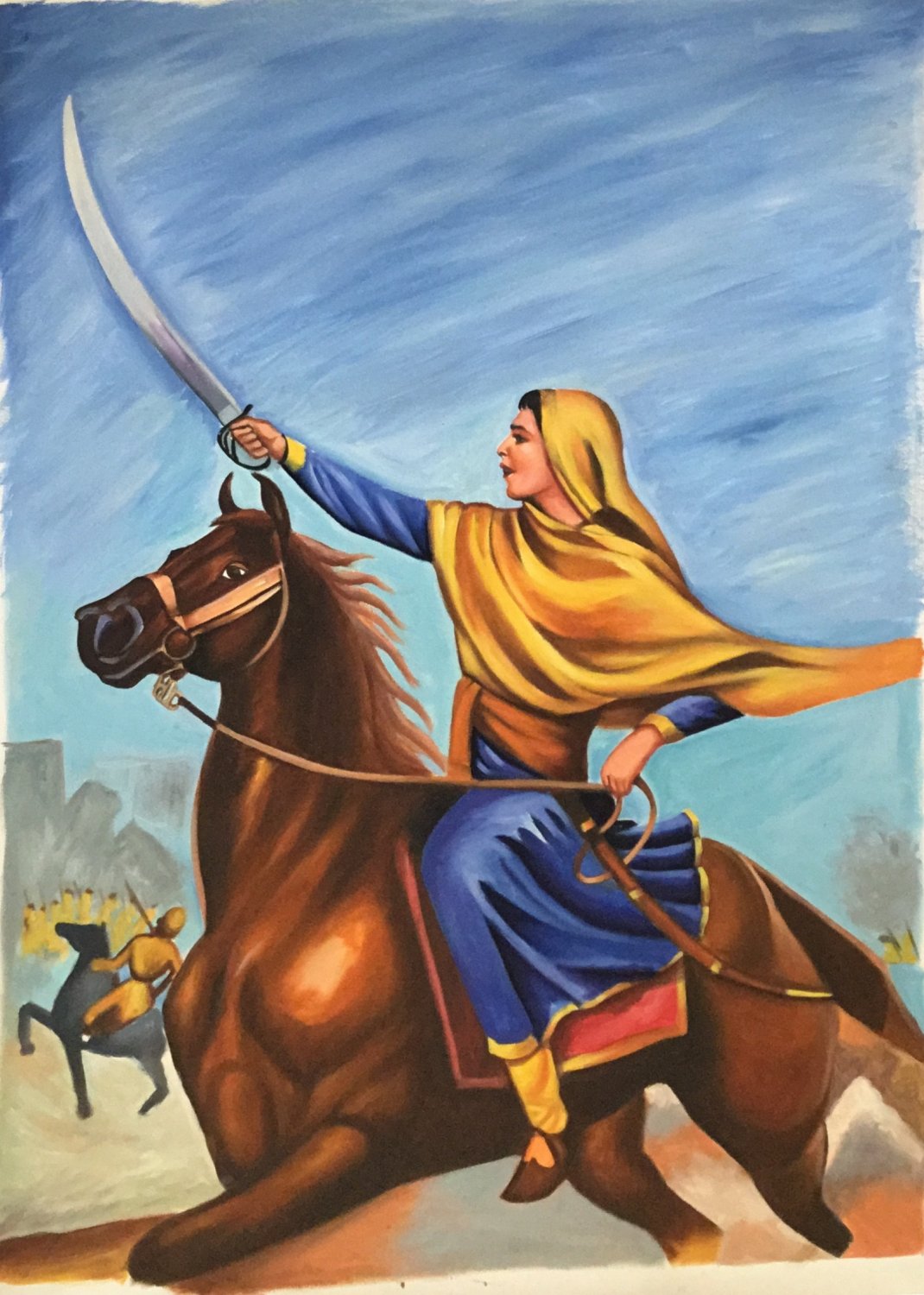Rani Sada Kaur Sikh Handmade Painting Warrior Queen Sikhism Ethnic Punjab Art
