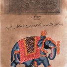 Indian Elephant Miniature Painting Handmade Old Stamp Paper Ethnic Decor Art