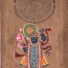 Shrinathji Krishna Hindu Painting Handmade Indian Miniature Stamp Paper Folk Art