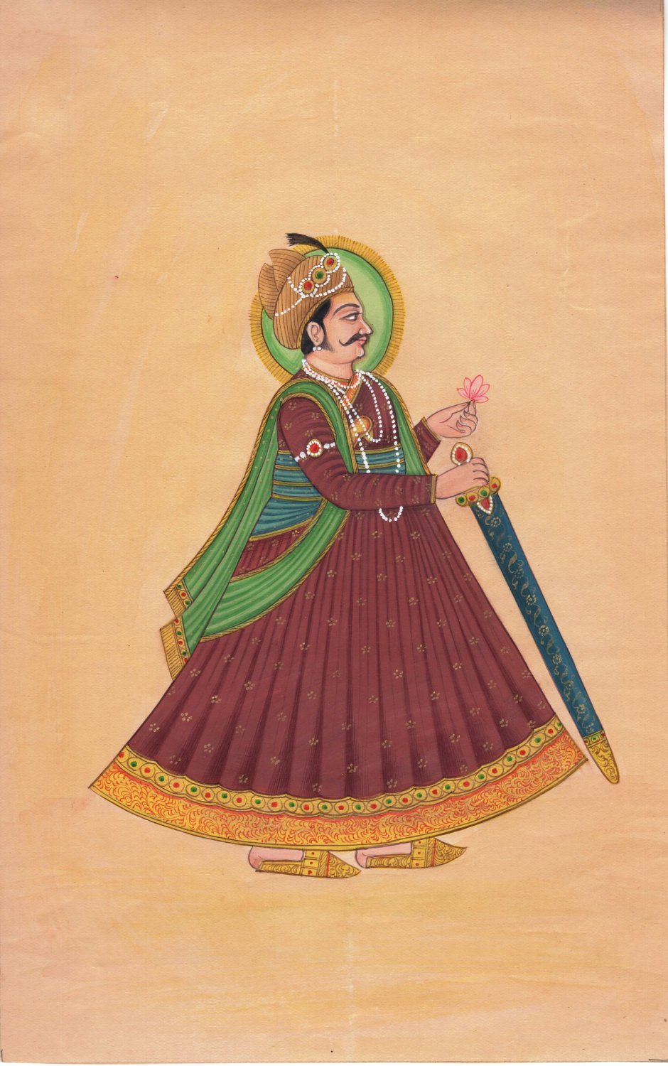 Maharajah Portrait Art Handmade Indian Miniature Rajasthani Royalty Painting