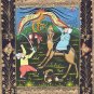 Persian Indian Miniature Art Handmade Rare Shah Dragon Hunt Mughal Folk Painting