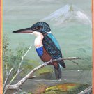 Indian Bird Miniature Painting Handmade Great Blue Kingfisher Nature Ethnic Art
