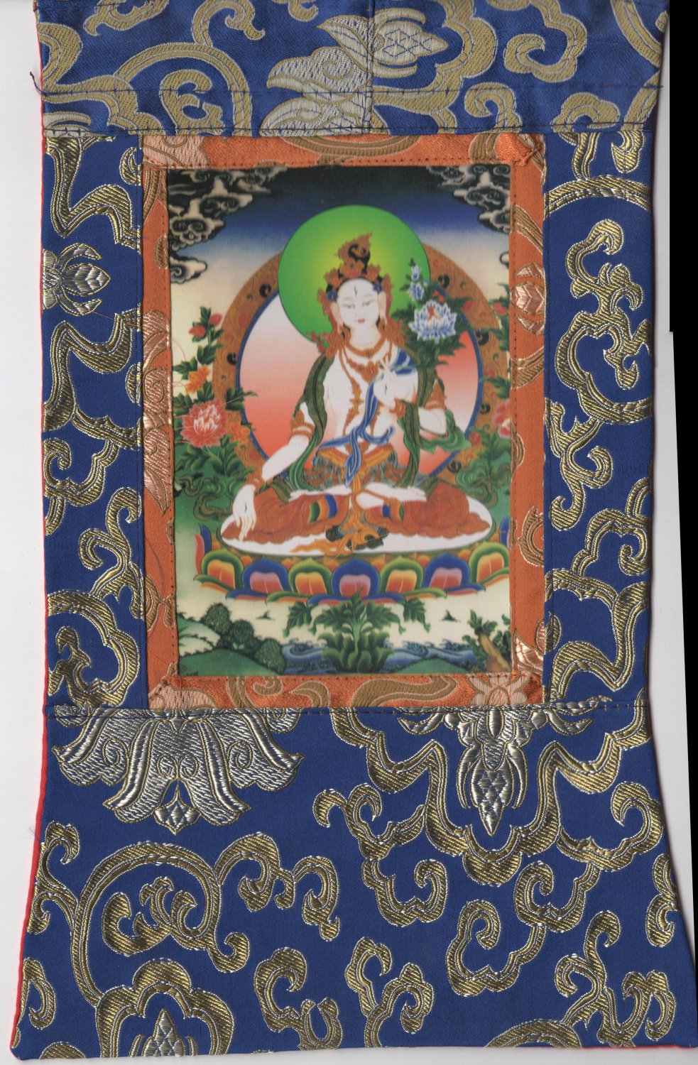 White Tara Buddha Thangka Print Buddhist Meditation Cloth Scroll Decor Picture