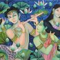 Krishna Radha Hindu Modern Art Handmade Oil on Canvas Wall Decor Indian Painting