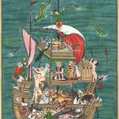 Noah's Ark Mughal Miniature Painting Handmade Miskin Akbar Moghul Ethnic Art