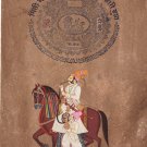 Rajasthani Maharaja Miniature Portrait Art Handmade Indian Equestrian Painting
