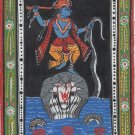 Pattachitra Krishna Kaliya Art Handmade Indian Odisha Ethnic Tribal Painting