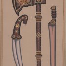 Indo Islamic Arms Art Handmade Decorated Dagger Axe Sword Mughal Weapon Painting
