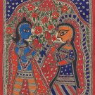 Madhubani Indian Tribal Mithila Folk Painting Handmade Radha Krishna Decor Art