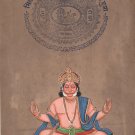 Hanuman Hindu God Painting Handmade Old Stamp Paper India Ramayan Religious Art
