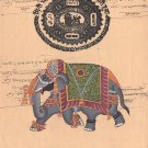 Handmade Indian Elephant Painting Vintage Stamp Paper India Animal Ethnic Art