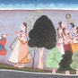 Indian Kangra Pahari Art Handmade Hindu Deity Krishna Gopi Forest Scene Painting