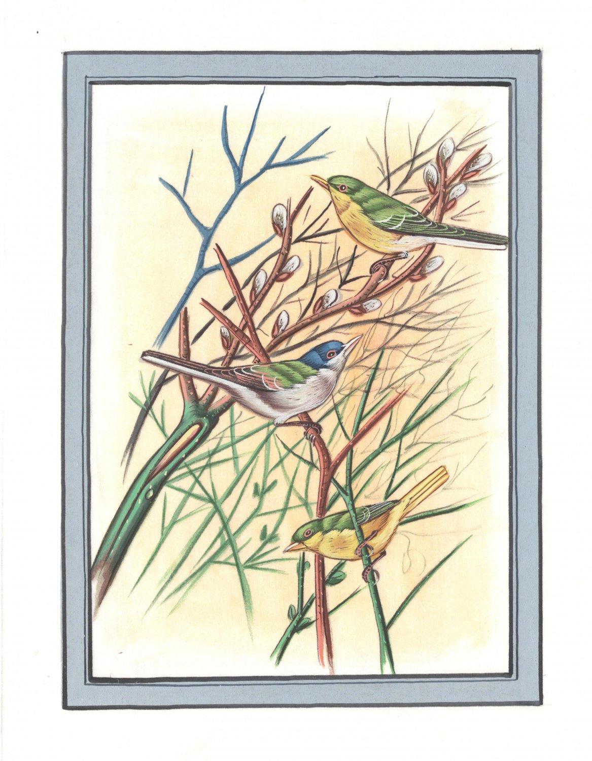 Bird Painting Handmade Watercolor Indian Miniature Ethnic Folk Decor Silk Art