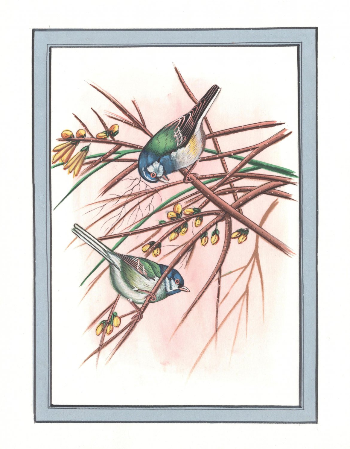 Sparrow Bird Painting Handmade Indian Miniature Silk Ethnic Folk Home Decor Art