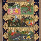 Persian Illuminated Manuscript Miniature Art Rare Indo Islamic Hunt Painting