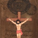 Christian Jesus Christ Painting Rare Handmade Watercolor Art on Old Stamp Paper