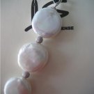 Genuine three Round Flat Fresh Water coin pearls necklace