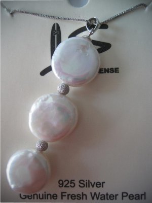 Genuine three Round Flat Fresh Water coin pearls necklace