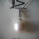 Genuine Fresh Water Pearl & Zirconia Silver Pendant Necklace