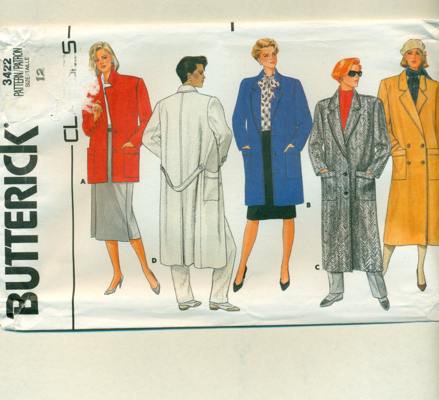 Vintage 80s Coats Huge Shoulder Pads Size 12 (bust 34) UNCUT Butterick 3422