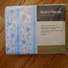 Vintage JC Penney Flat Queen Sheet Blue Roses Lace No Iron