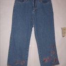 French Cuff Blue Denim Jean Capris size 10 embroy leg