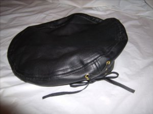 New Leather Black Beret with leather tie