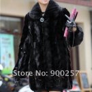 Genuine Real Black Pieced Mink Fur Coat L