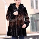 Top Qulity, Luxury, Genuine Real Hooded Mink Fur Coat Black/Brown