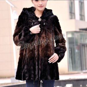 Top Qulity, Luxury, Genuine Real Hooded Mink Fur Coat Black/Brown