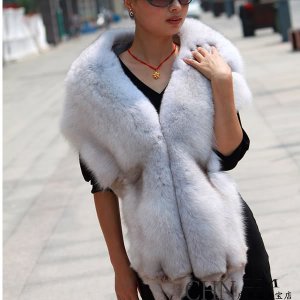 Top Quality REAL GENUINE Whole Hide Fox Fur Shawl/Scarf , Pale Grey
