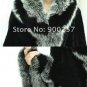 Stylish Rex Rabbit Fur Shawl/ Cape with Fox Fur Trims