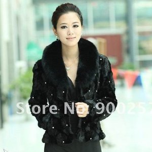 Simple and Elegant, Genuine Real Patched Mink Fur Jacket with Fox Fur Collar M