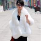 Luxuy Large Genuine Rex Rabbit Fur Shawl with Fox Trim, White