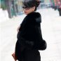Luxuy Large Genuine Rex Rabbit Fur Shawl with Fox Trim, White
