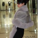Luxuy Large Genuine REAL Mink Fur Shawl with Fox Trim Blue-Grey