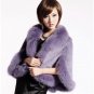 Luxury Genuine Sheared Rabbit Fur Shawl with Fox Trims Dark Red