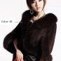 Luxury Genuine Sheared Rabbit Fur Shawl with Fox Trims Dark Red