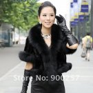 Luxurious!!Genuine REAL Patched Mink Fur Shrug/Cape, Black, M