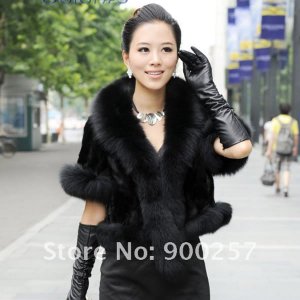 Luxurious!!Genuine REAL Patched Mink Fur Shrug/Cape, Black, M
