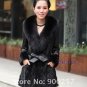 Lamb Leather Coat, REAL Mink fur Trimming & Fox Collar, Black, M