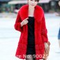 Genuine Real Rabbit Fur Coat with Satin Rose Decoration, Pink, M