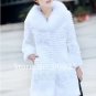 Genuine Real Rabbit Fur Coat with Satin Rose Decoration, Pink, M