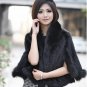 Genuine Knitted Mink Fur Shawl with Real Fox Fur Trims White