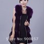 Genuine Fox Fur Long Vest with Belt, Black, M