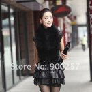 Cute Sexy REAL Leather minis skirt vest Racoon Trim, Black