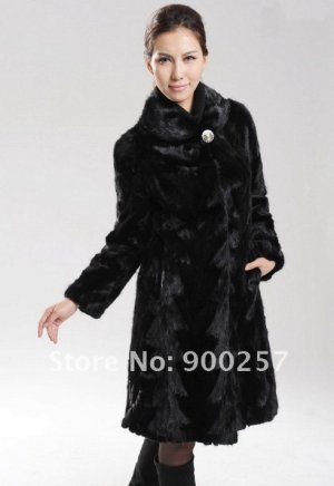 Genuine Real Black Pieced Long Mink Fur Coat XXL