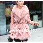 Lamb Leather Coat With REAL Fox fur Trimming & Fox Collar, Pink, XXL